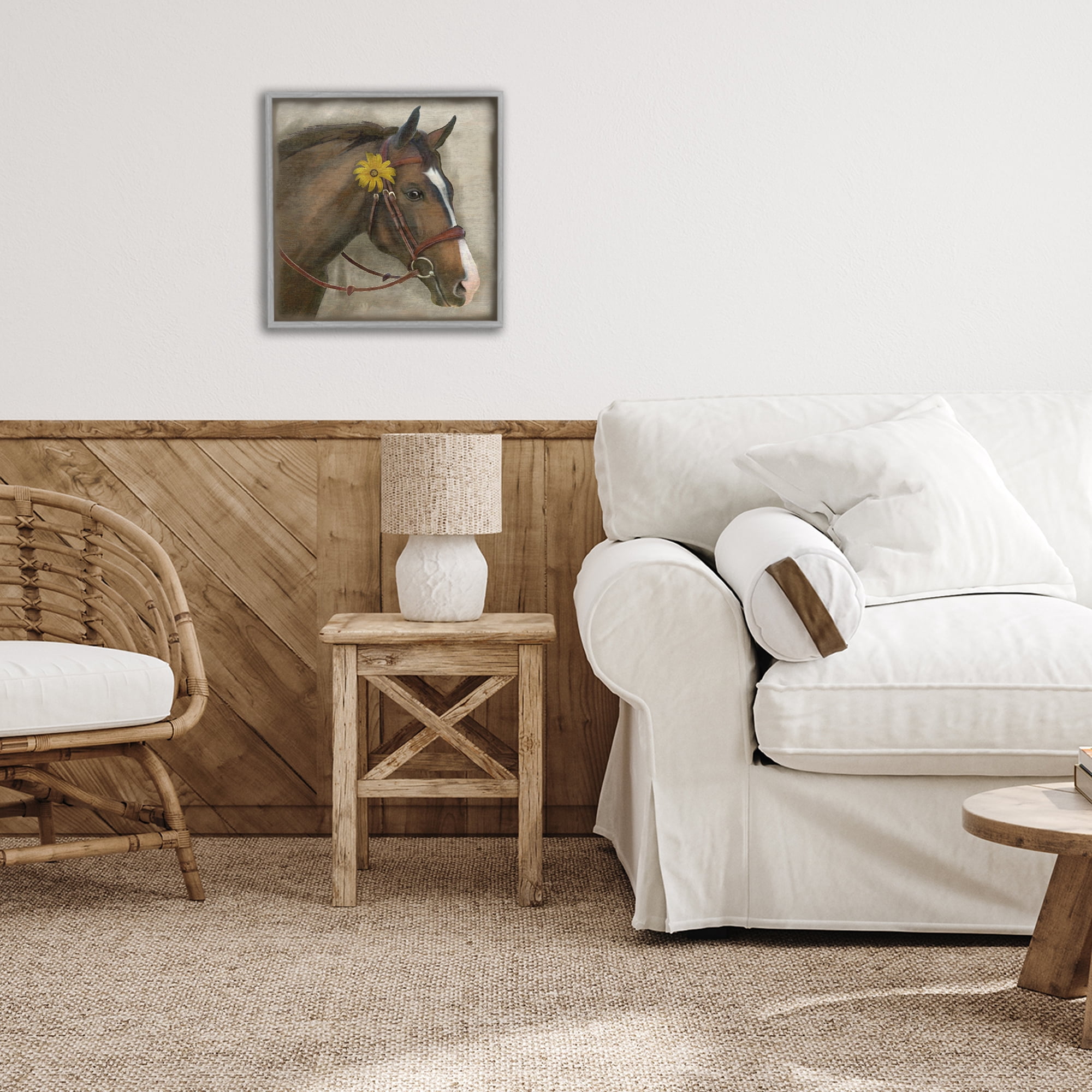Stupell Industries Barnyard Horse with Daisy Gray Framed Giclee Art, design by Suzanne Nicoll