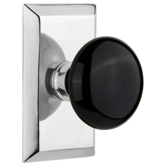 Nostalgic Warehouse Stublk_Psg_234_Nk Black Porcelain Solid Brass Passage Door Knob Set -