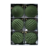 Hvmvliv 6-Count Flocked Christmas Balls Set Multiple Styles Tree Decorations Party Ornaments Green