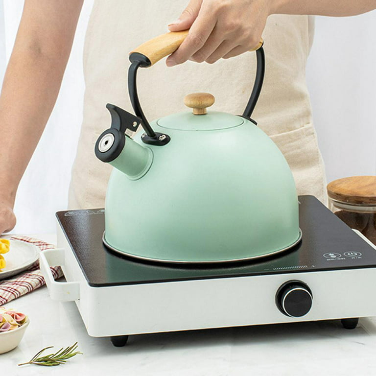 Tea Kettle 3L Electric Induction Gapot Wooden Handle Top Kettle Stainless Steel Teakettle for Electric/Induction/Gas, Size: 20.4x20.4x22.3CM, Green