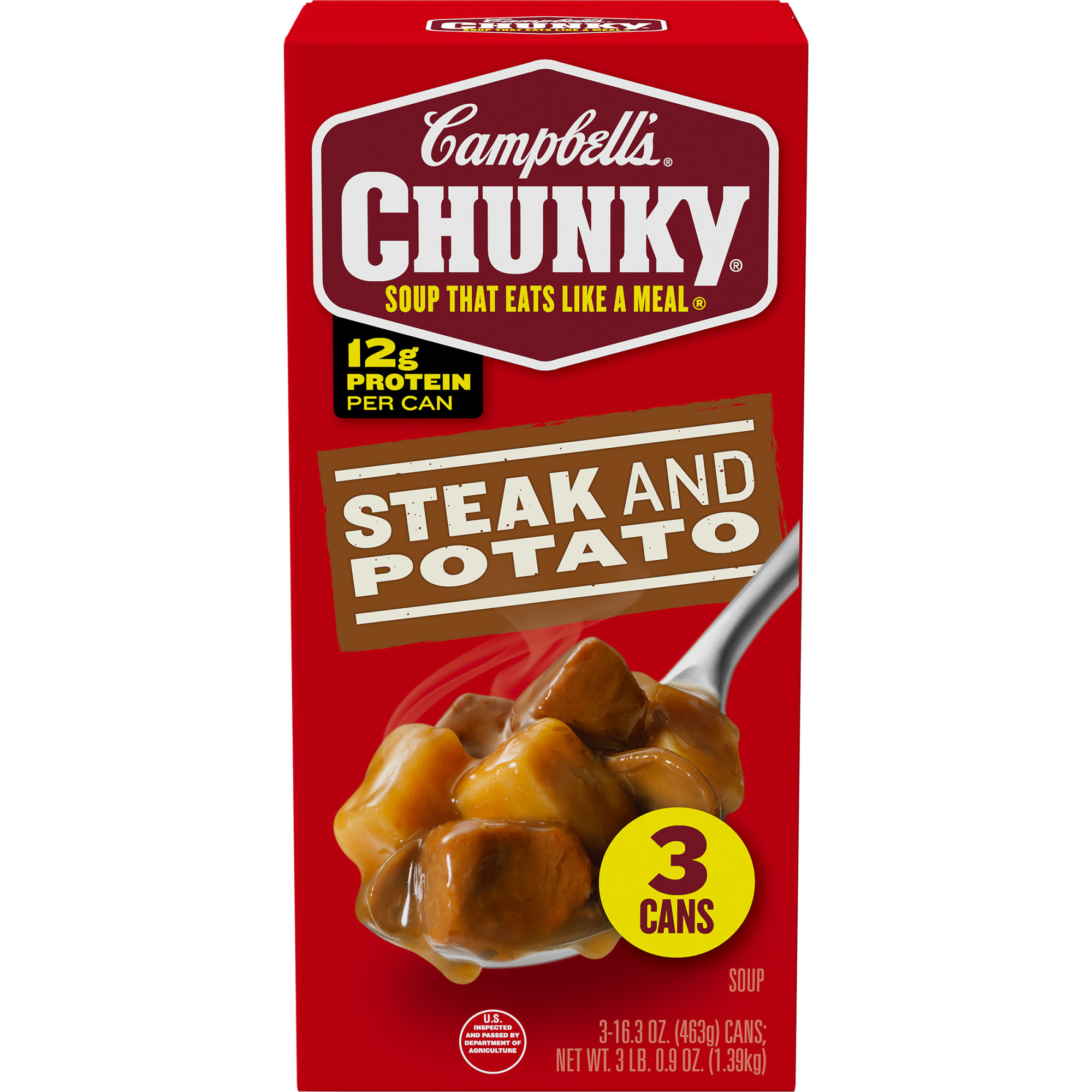 (3 Pack) Campbell’s Chunky Soup, Ready to Serve Steak and Potato Soup, 16.3 Oz Can