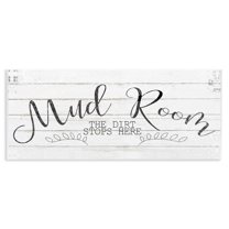 The Stupell Home Decor Collection Mud Room The Dirt Stops Here Typography Black and White Planked Look Wall Plaque Art