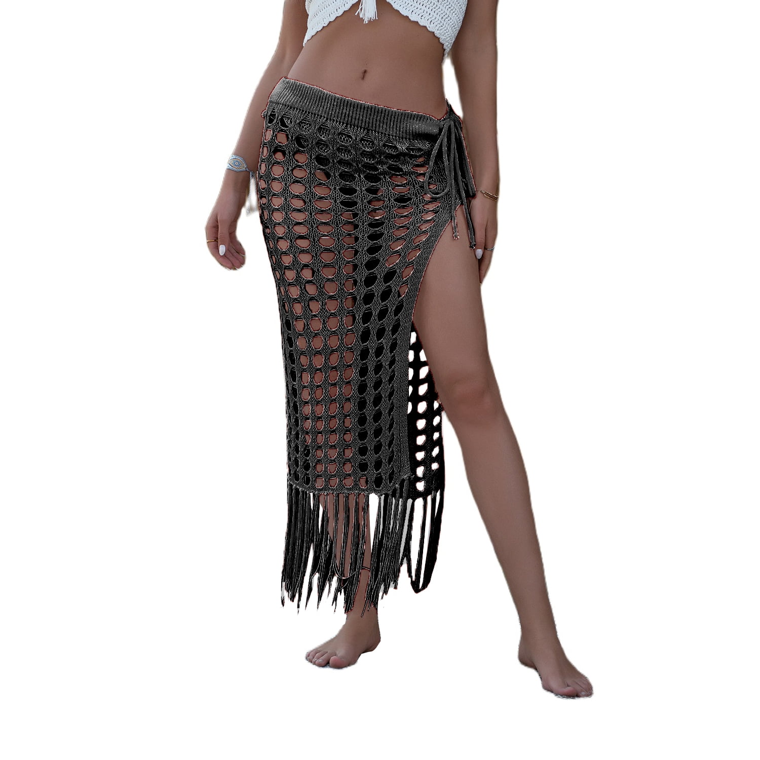 wsevypo Women Sexy Tassels Hollow Out Skirt See Through Split Fish Net  Swimsuit Bodycon Sheer Mesh Bikini Cover up - Walmart.com