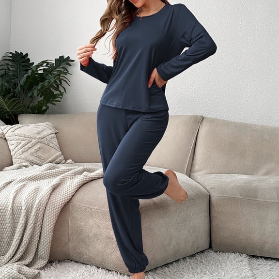 Timdgard Lounge Sets for Women 2 Piece Round Neck Long Sleeve Tops Joggers Pants Pajamas Sets Fall