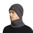 thumbnail image 1 of 1 Set Unisex Knitted Hat Scarf Fashion Pattern Brimless Solid Color Beanies Hat Autumn Winter Stretchy Knitting Cap for Riding, 1 of 10
