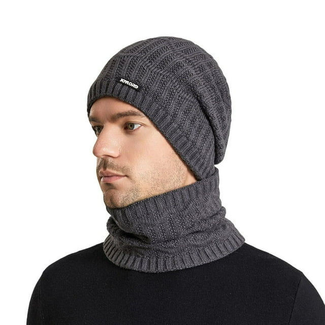1 Set Unisex Knitted Hat Scarf Fashion Pattern Brimless Solid Color Beanies Hat Autumn Winter Stretchy Knitting Cap for Riding