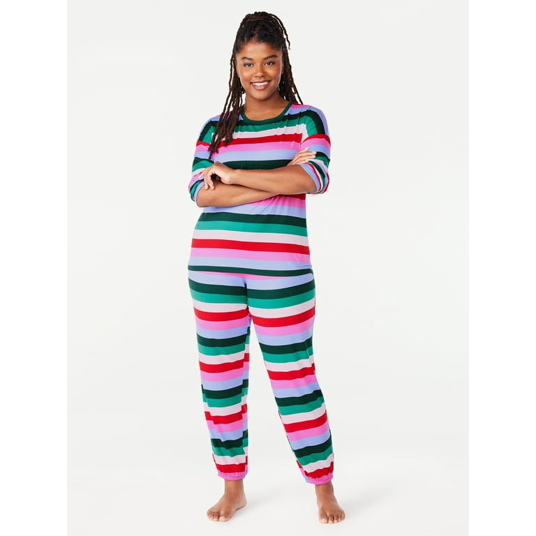 Joyspun Women's Long Sleeve Top and Pants Pajama Set, 2-Piece, Sizes S to  3X 