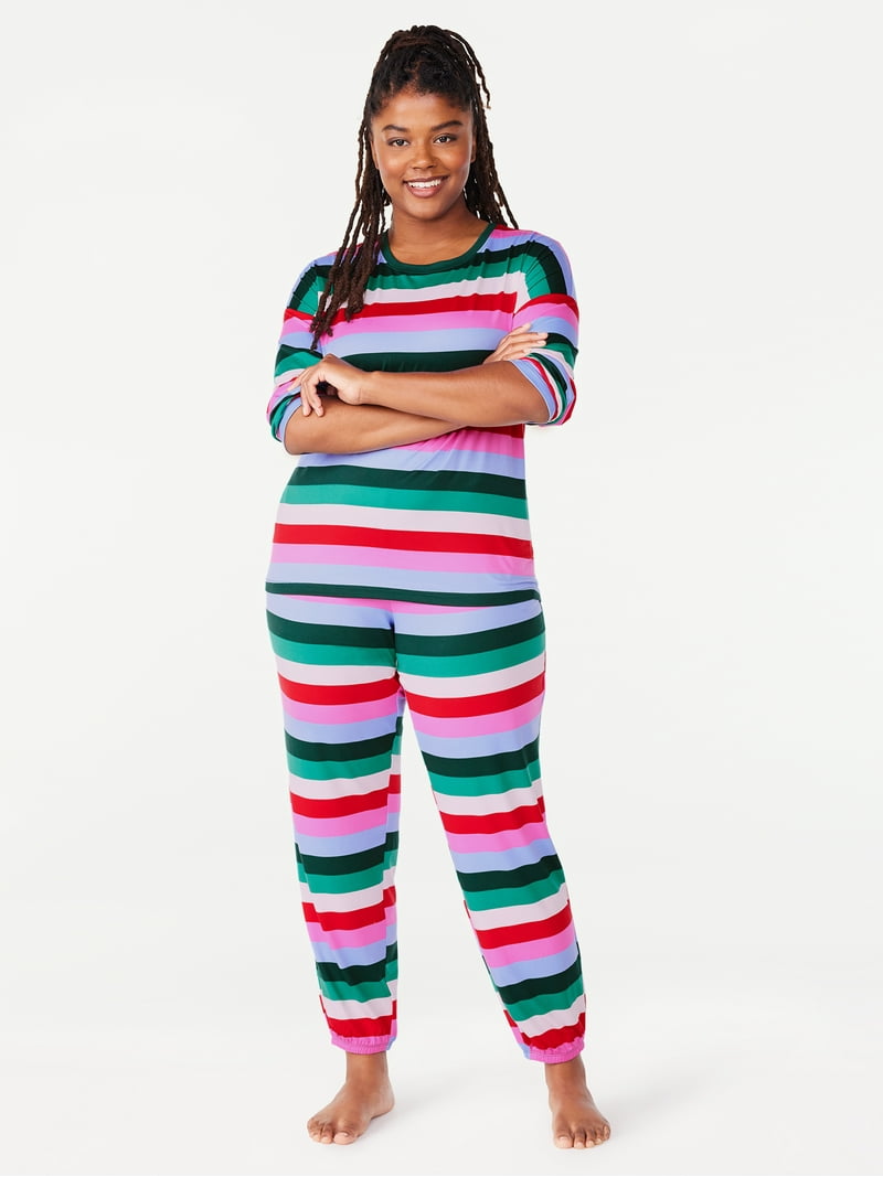 【MOODMOON】Heart Bear Long Sleeve Pajama Set Joyspun Women's Long Sleeve Tee and Joggers, 2-Piece Pajama