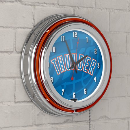 Oklahoma City Thunder NBA Fade Chrome Double Ring Neon Clock - Blue, Red, White