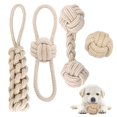 thumbnail image 1 of Juego de juguetes para masticar para perros de 4 piezas para perros pequeños/perros medianos, juguetes para cachorros para el cuidado dental de perros, hechos de algodón natural (blanco) JFHHH pequeña, 1 of 5