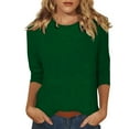 thumbnail image 2 of Qwertyu Women's Casual 3/4 Sleeve Length T-Shirts Tunic Tops Round Neck Loose Fit Basic Tee Solid Color Blouse for Work Daily Dark Green 2XL, 2 of 9