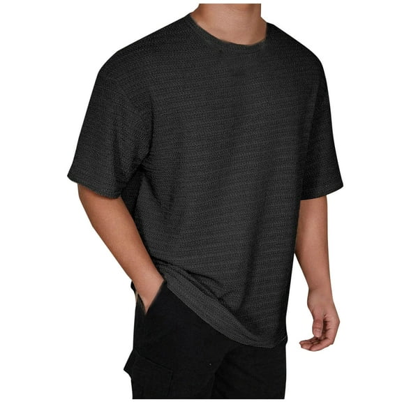 YLSDY Hot days, bold styles Mens Casual Crewneck T-Shirts Short Sleeve Fashion Textured Pullover Tees Lightweight Loose Fit Solid Waffle T-Shirts Black XL