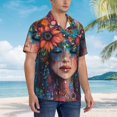 thumbnail image 3 of Honeii Bohemian Colorful Flower Woman Print Men’s Hawaiian Shirt,Classic Button-Down Short Sleeve Shirt, for Beach, Vacation, and Outdoor Activities,3X-Large, 3 of 7