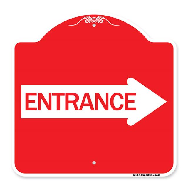 SignMission A-DES-RW-1818-24234 18 x 18 Po Signe de la Série Designer - Entrée Flèche Droite & 44; Rouge & Blanc