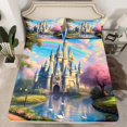 thumbnail image 2 of Feelyou Vintage Princess Castle Queen Sheet Sets, Dreamy Fairy Tale Flat Sheet, Teens Kids Girls Women Queen Fitted Sheet, Luxury Bedroom Decor, 4pcs, 2 of 7