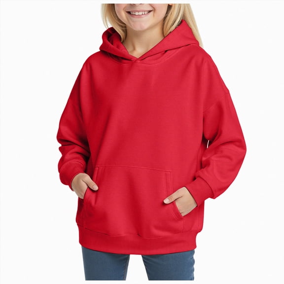 BOBOGOJP Toddlers' and Girl's Hoodies Lightweight Oversized Long Sleeve Hooded Sweatshirt Casual Pullover Tops with Pockets Red,Size 5-6 Years