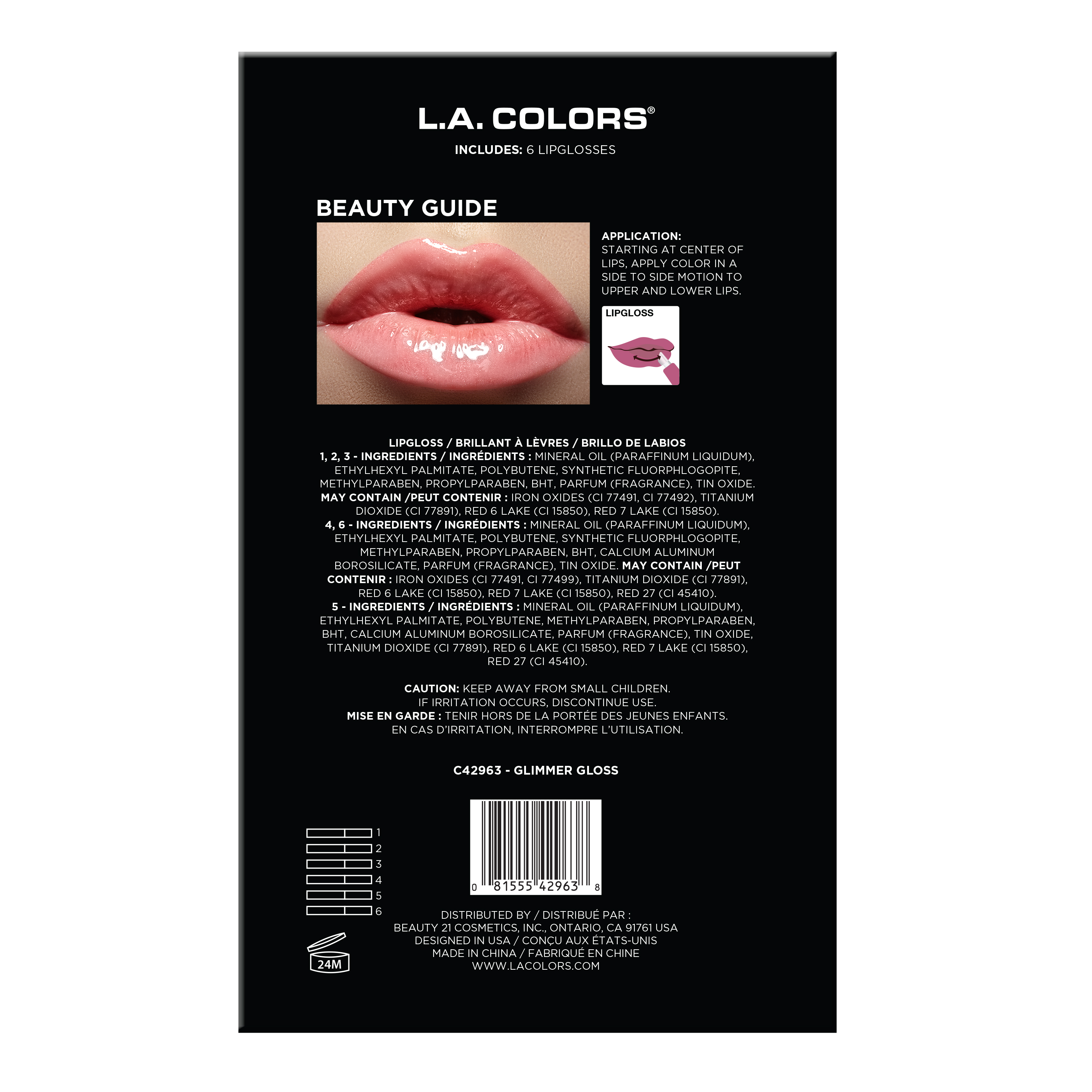 ($15 Value) L.A. Colors Shimmer Gift Set Lip Glosses, Shimmer Finish, 6 Piece - image 5 of 7
