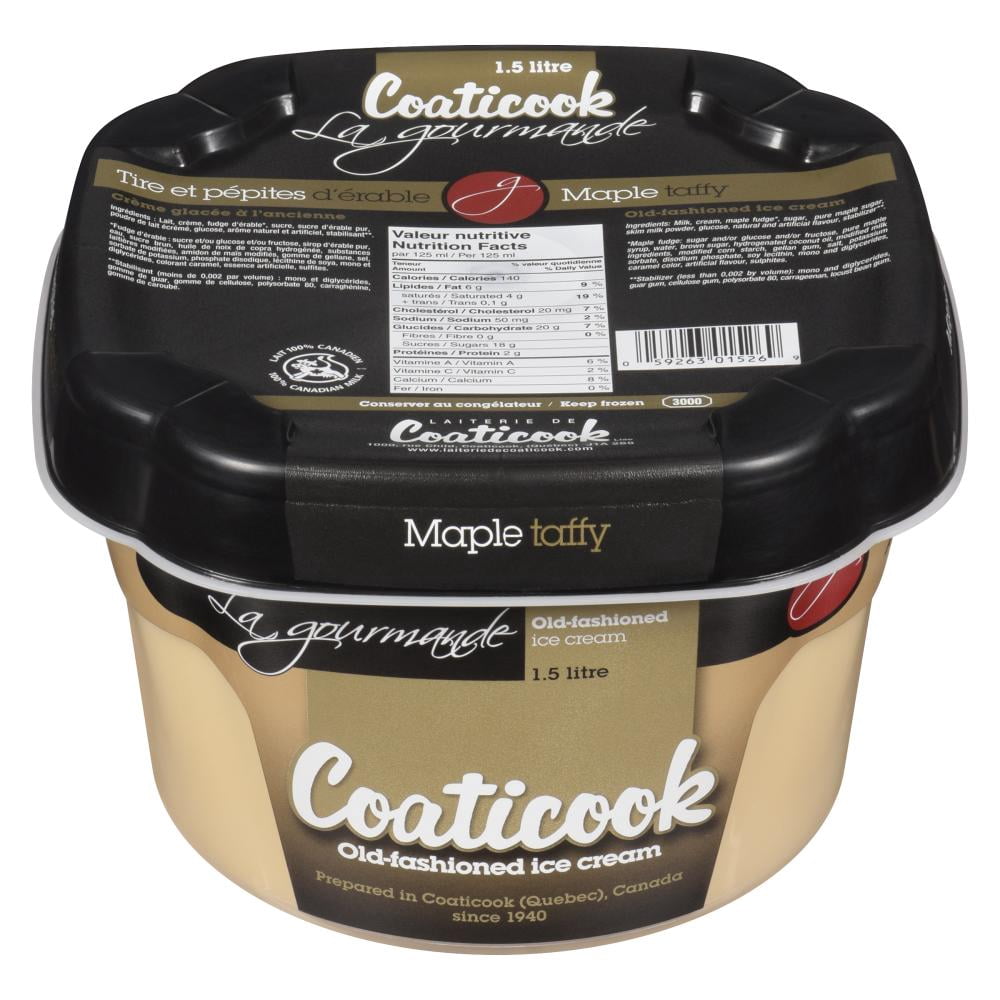 Crème glacée Coaticook La Gourmande tire et pépites d'érable sans arachides, sans gluten Coat Tire d'erable