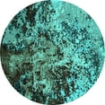 thumbnail image 1 of Ahgly Company Machine Washable Indoor Round Oriental Turquoise Blue Industrial Area Rugs, 3' Round, 1 of 4