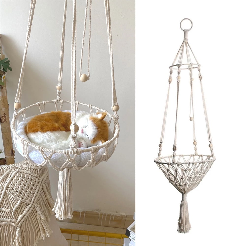 Tassel Macrame Hanging Cat Hammock HandWoven Cat Basket Bed Cat Swing Bed House Cats for Indoor