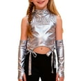 thumbnail image 1 of FYDUU Chemises Métalliques pour Filles Sans Manches Haut Court Brillant Danse Festivals Carnaval Performance Tenue de Danse Mode Débardeurs Tenue de Fête Tenue de Fête Décontractée, 1 of 4