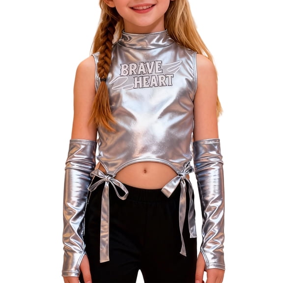Gunia Girls Sequin Top Glitter Sleeveless Dance Blouse Performance Dancewear Party Sparkly Tops For Girl Silver