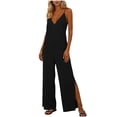 thumbnail image 5 of LEBONYARD Wide Leg Jumpsuits for Women,Women's V-Neck Jumpsuit with Adjustable Straps Side Slits and Pockets Black XL, 5 of 7