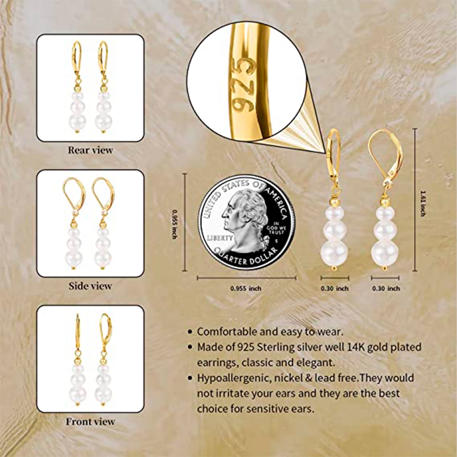 Freshwater Pearl Earrings Silver Leverback Pearl Drop Earrings for WomenJewelry Gifts