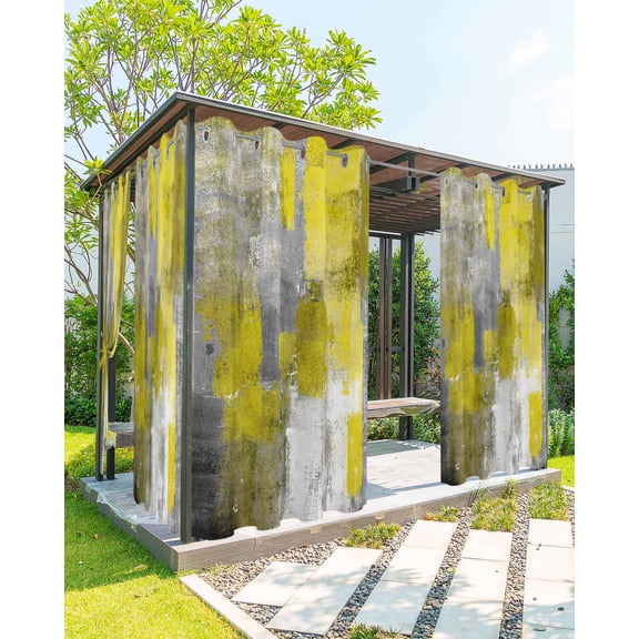 nqOlkjepod Outdoor Curtains for Patio Waterproof, Yellow Grey Outdoor Privacy Panels Grommet, Modern Oil Painted Abstract Art Aesthetics Blackout Outside Curtains for Porch/Cabana 54"x95", 1 Panel