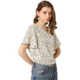 thumbnail image 1 of Blusa De Gasa Con Cuello Redondo Y Manga Corta Con Estampado De Mariposa Para Mujer Beige M, 1 of 6