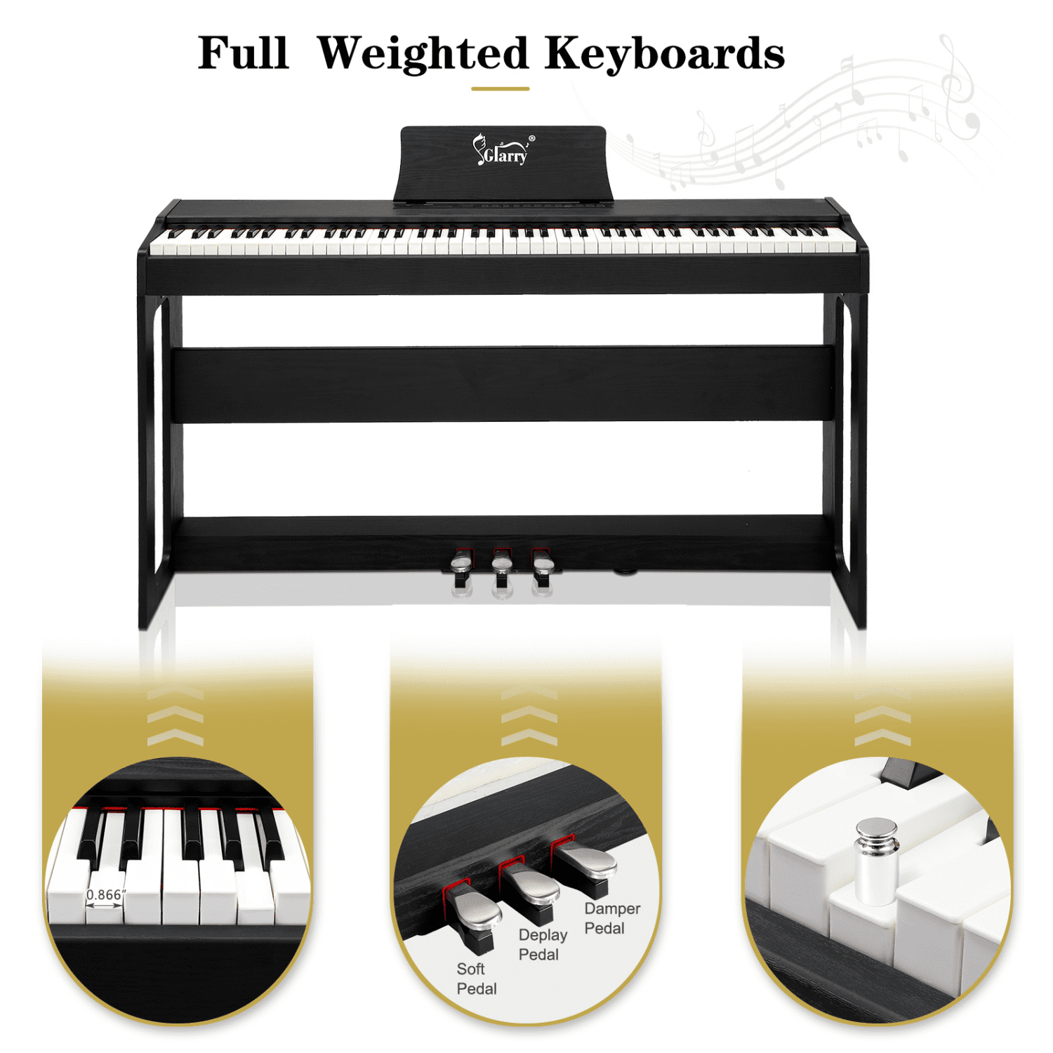 Hassch Digital Piano 88-Key for All Experience Levels, Electric Keyboards Piano with Furniture Stand, Power Adapter, Triple Pedals and Headphone, Black