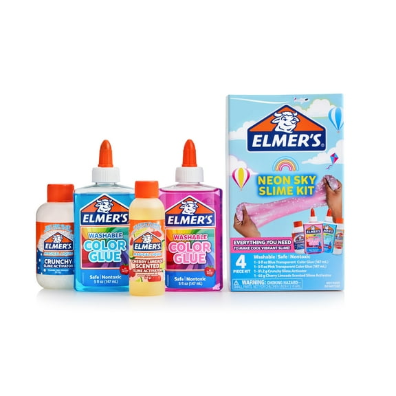 Elmer’s Neon Sky Slime Kit, Includes Transparent Color Liquid Glue, Crunchy Activator, Cherry Limeade Activator, 4 Count