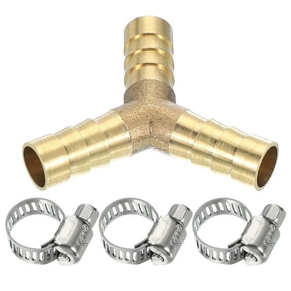 3/8" Brass Hose Barb Fitting, Y Type Barb Union Fittings Splicer with Clamp,Gold