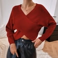 thumbnail image 5 of BLVB Women's Wrap V Neck Cropped Sweaters Fall Fashion Long Sleeve Cross Front Solid Color Knitted Pullover Tops, 5 of 6