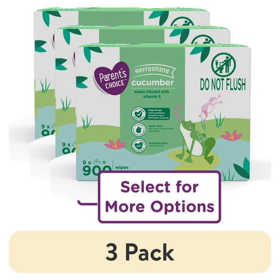(3 pack) Parent's Choice Cucumber Scent Baby Wipes, 900 Count (Select for More Options)