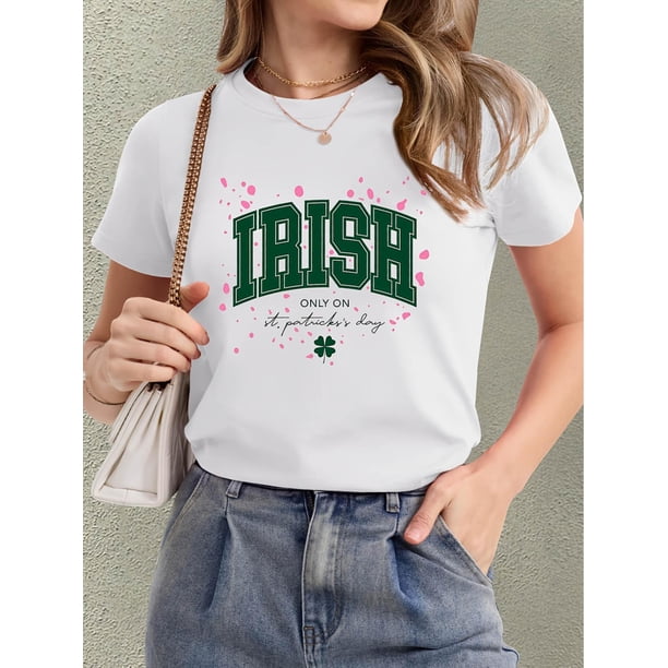 Women'S Casual Round Neck Short Sleeve T-Shirt with Irish Print for St. Patrick'S Day, Suitable for Camisetas de verano para mujer, manga corta, cuello redondo, casual, lindo, con gráficos, camisetas