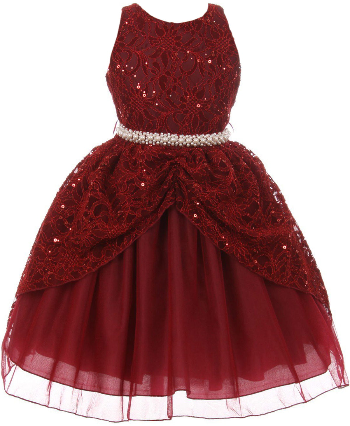 Red Flower Girls Dress Pageant Wedding Party Baby Rhinestones Christmas Easter 