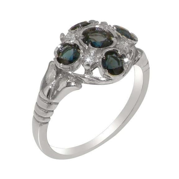 LBG British Made 925 Sterling Silver Natural London Blue Topaz & Diamond Womens Statement Ring - 33 size options - Size 10