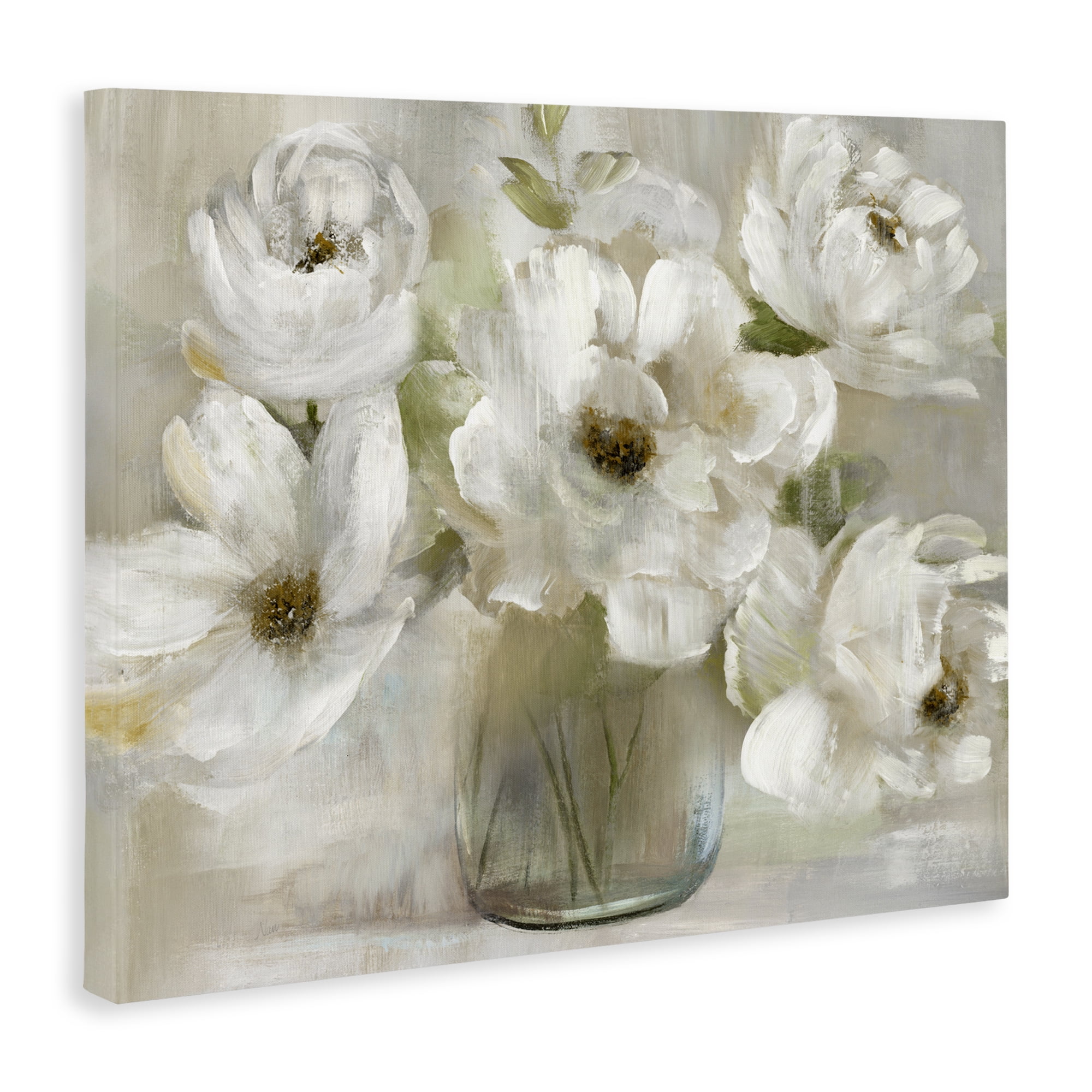 Stupell Industries Gentle White Petals in Vase Canvas Wall Art, design by Nan