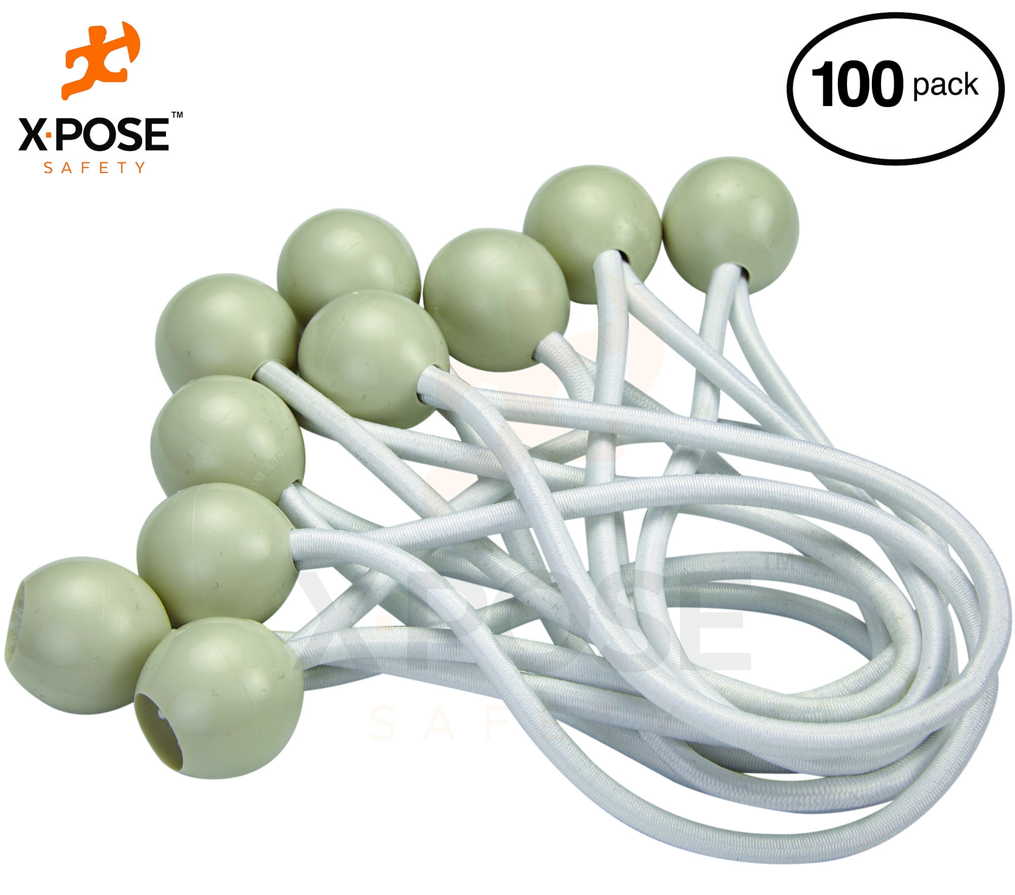 Tarps Xpose Safety Bungee Ball Cords Cable Organization 9” 100 Pack Walls Heavy Duty White Stretch Rope with Ball Ties for Canopies 