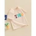 thumbnail image 3 of FEORJGP Kids Girls Boys Birthday Clothes 1-4Y Toddler Short Sleeve T-shirt Crew Neck Shirt Letters Print Tops for Summer Casual Daily Outfit, 3 of 9