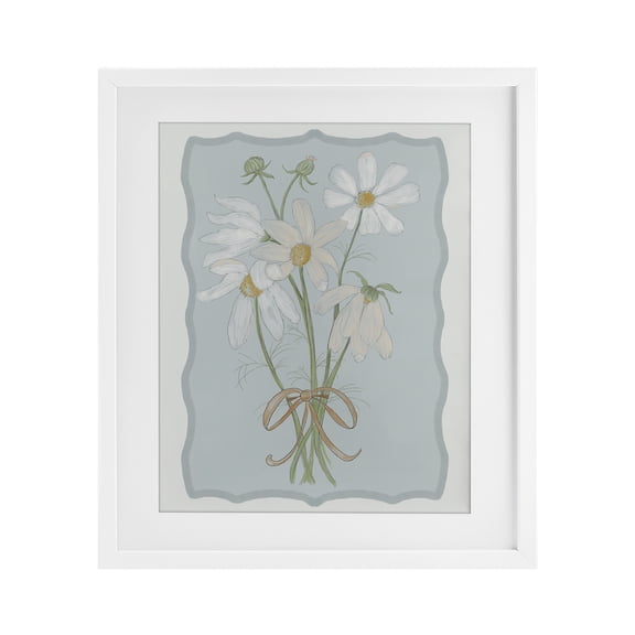 Spring Clippings Daisies White Framed Print Under Glass, design by Leslie Hermosa