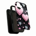 thumbnail image 3 of Heart - shaped Glitter Phone Case for Valentine’s Day Gift Compatible with iPhone 11/12/13/14/15/16 (Pro Max/Plus) 3D Shiny Design on Black Background with Pink Silver Hearts, 3 of 9