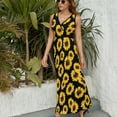 thumbnail image 6 of Wild Yellow Sunflowers on Black Background Womens Night Club Maxi Dress V Neck Sleeveless Bohemia Long Dresses, 6 of 9