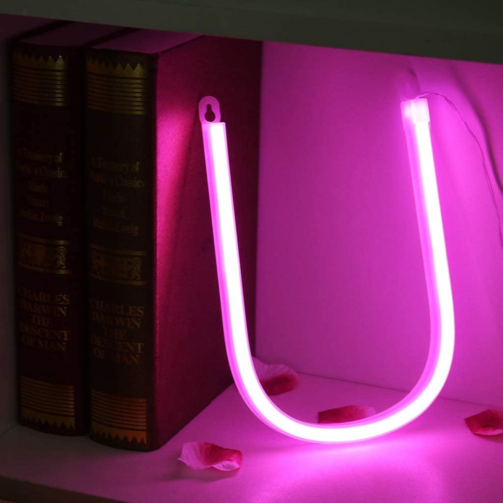 SAYDY Letter Wall Decor, LED Pink Neon Light Signs, USB/Battery Powered ...