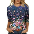thumbnail image 2 of Hauts Décontractés pour Femmes Mode T-shirt Imprimé de Pâques Ample Mi-Longueur Manches 3/4 Blouse Col Rond Hauts Décontractés pour Femmes en Liquidation, 2 of 5