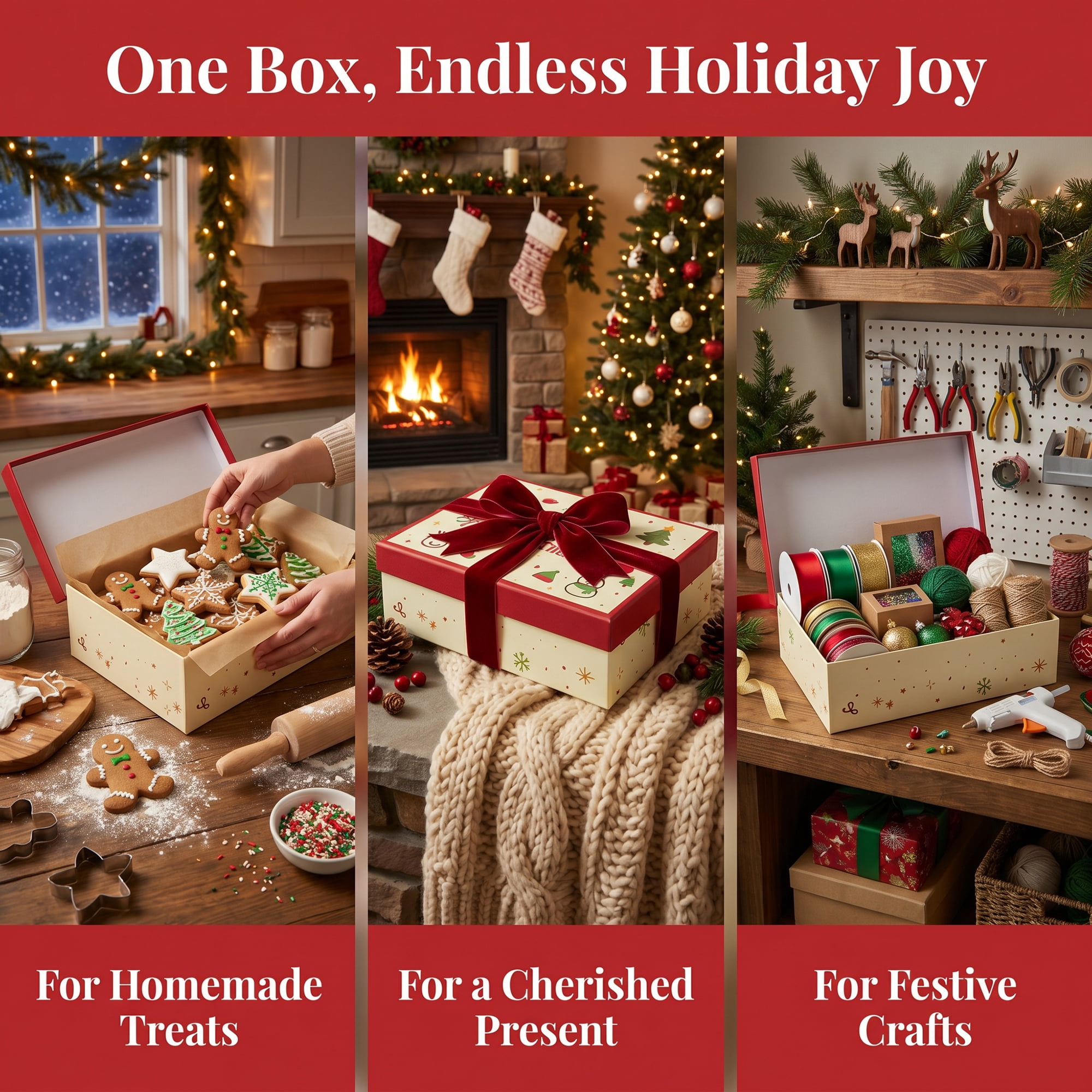 Unique Bargains Gift Box with Lids for Holiday Present Red 7.9" x 7.1" x 3.1"