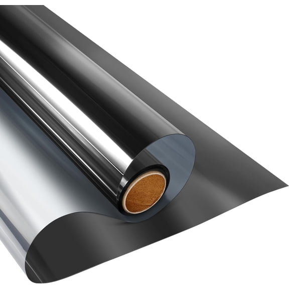 Window Privacy Film One Way Daytime Privacy Static Cling Sun Blocking Anti UV Reflective Window Tint for Home and Office, Black-Silver, 17.5 Inch X 6.5 Feet