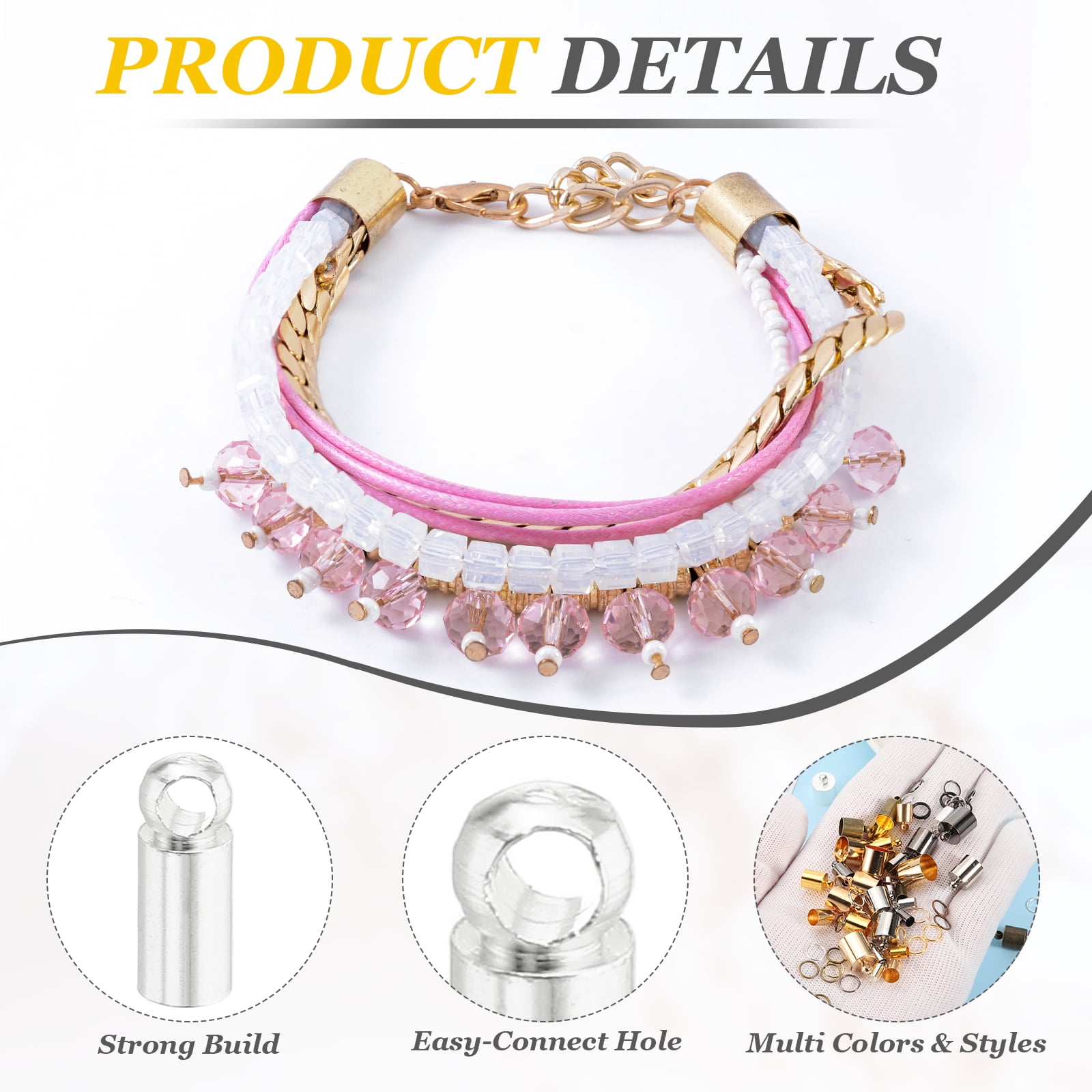 Uxcell 360Pcs Leather Cord End Caps, 2.5 to 9.5 mm ID Tassel Barrel End Caps with Jump Rings for Jewelry Making Findings DIY Bracelet Necklace, Silver Tone