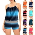 thumbnail image 3 of WREESH Womens Two Piece Swimsuit Tankini with Chest Pad Without Underwire Print Patchwork Swimming Trunks Split Swimsuit Beach Bathing Suit Orange, 3 of 4